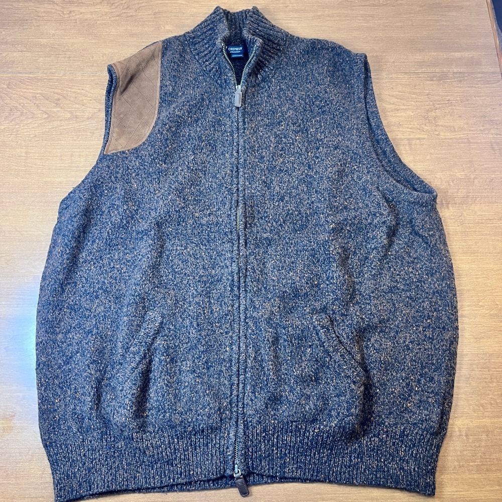 CREMIEUX COLLECTION XL Men's Wool Blend Vest Full Zip Brown Suede Shoulder Patch